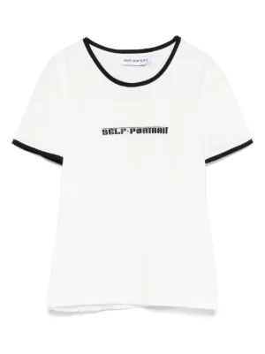 Tシャツ・カットソー SELF PORTRAIT JERSEY TOP WITH RHINESTONES Pale Blue Rhinestone Top – self-portrait-US