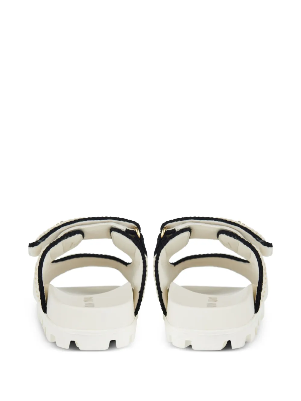 Miu crochet-effect double-strap slides Beige