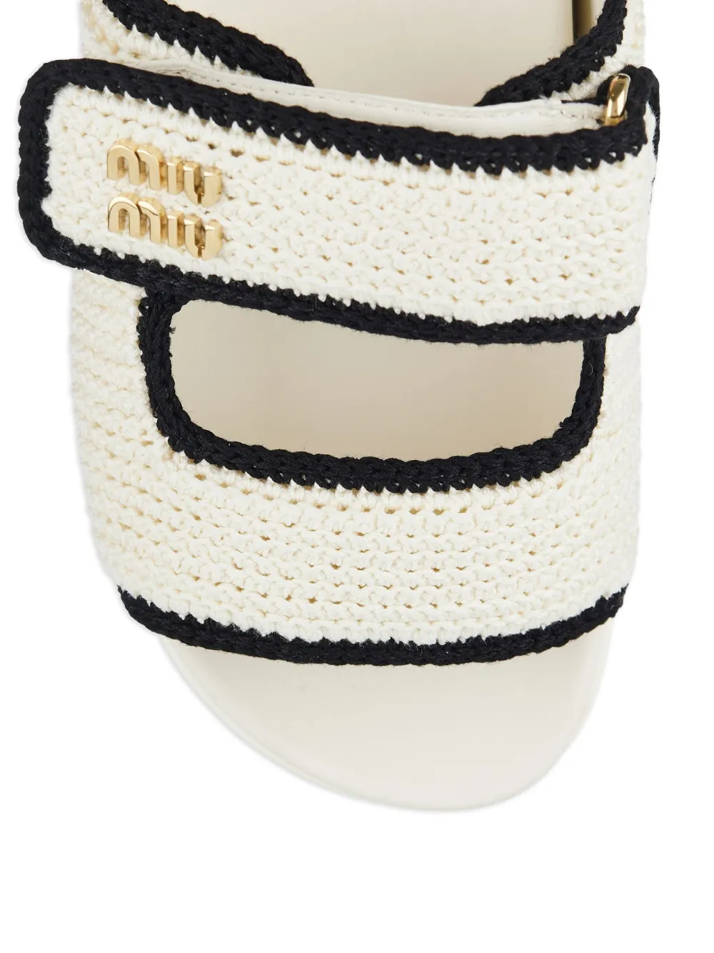 Miu crochet-effect double-strap slides Beige