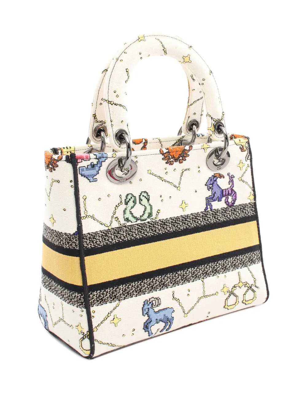 Pre-owned Dior 2011-2024 Medium Embroidered Canvas Pixel Zodiac Lady D Lite Satchel