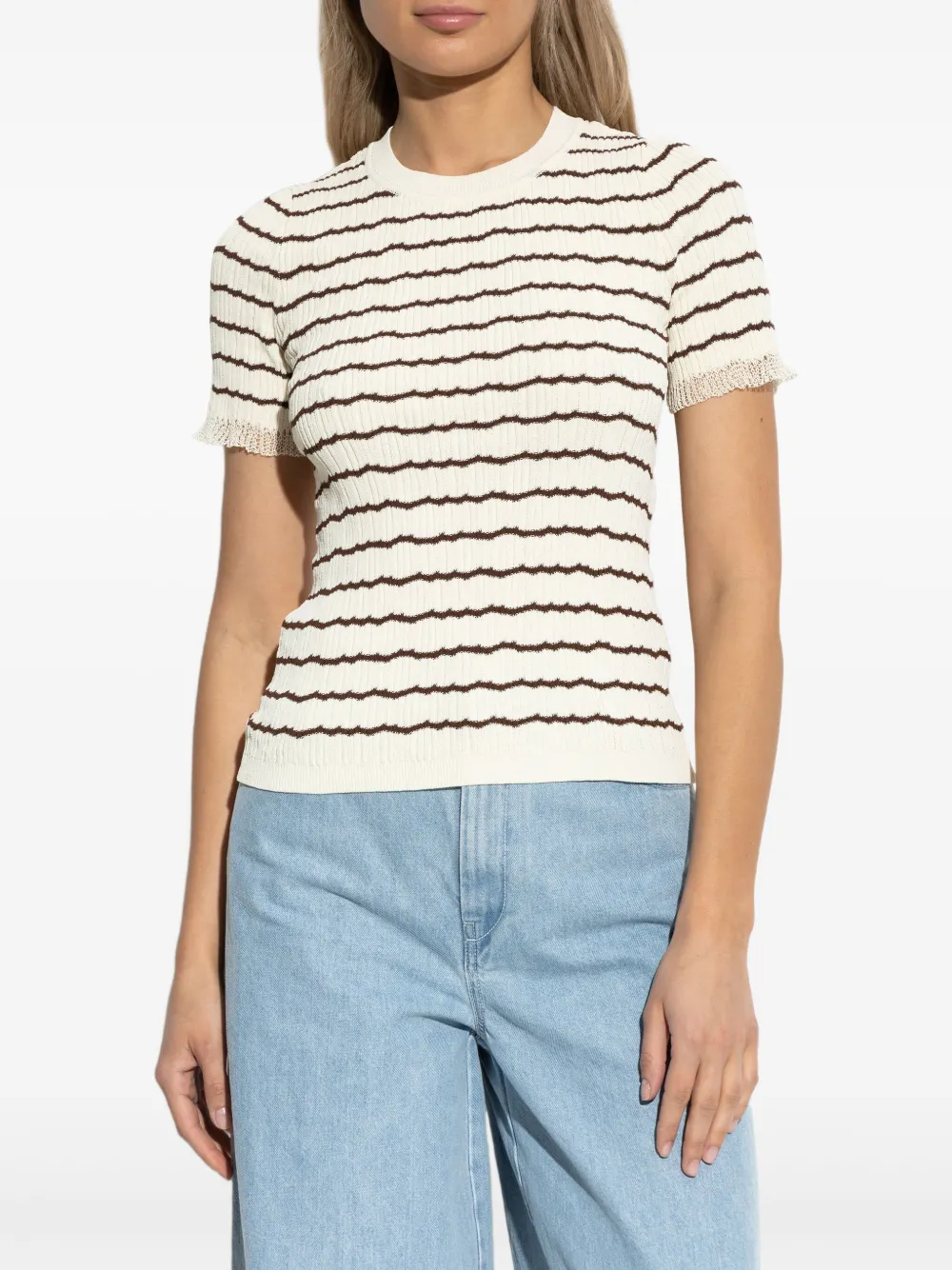 rag & bone Gestreepte geribbelde top Beige