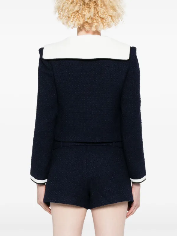 Self-Portrait Bouclé Cropped Jacket | Blue | FARFETCH