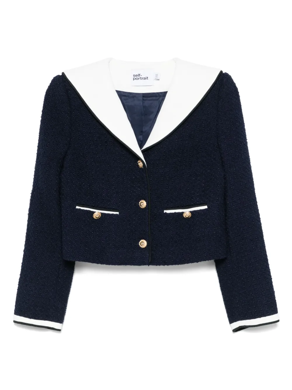 Self-Portrait bouclé cropped jacket | Blue | Image 1