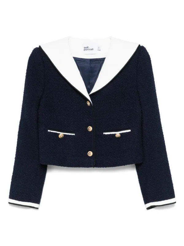 【送料&関税込】self-portrait Blue Check Cropped Jacket Bouc Blue Boucle Jacket – self-portrait-US