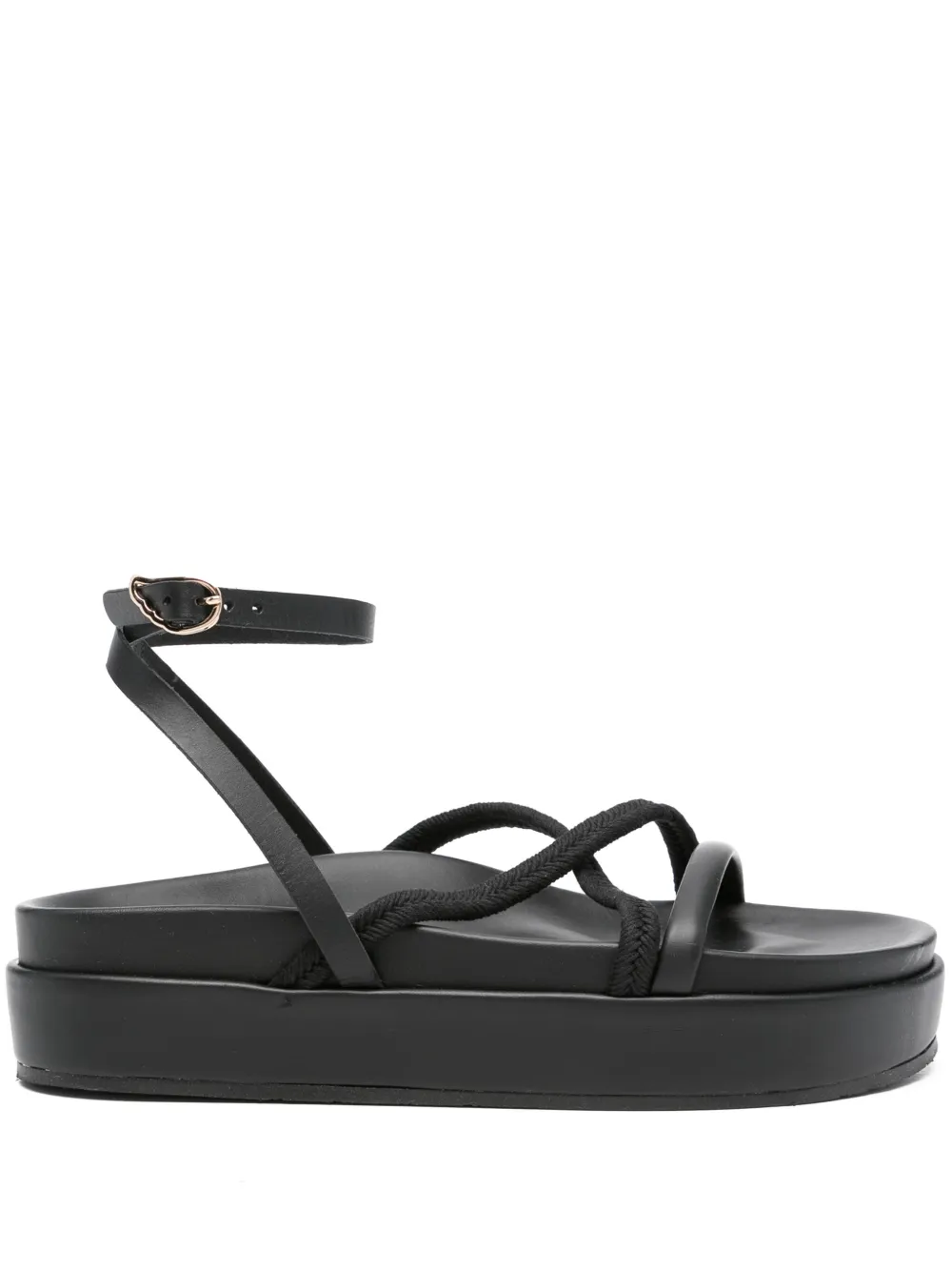 Ancient Greek Sandals 30 mm sandalen met plateauzool en gekruiste bandjes Zwart