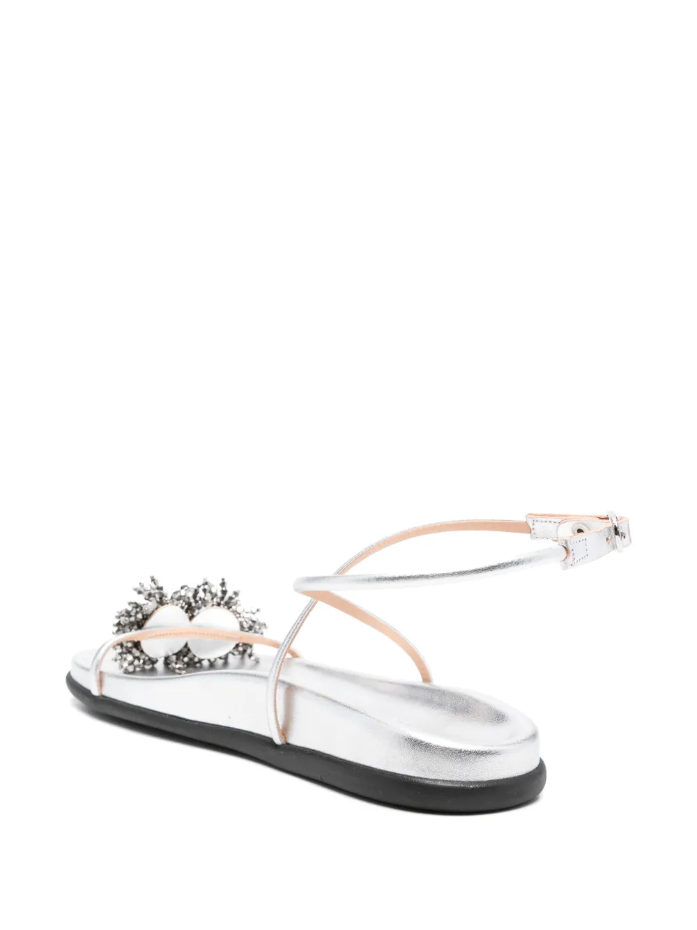 Ancient Greek Sandals Sandalen verfraaid met kralen en enkelbandje Zilver