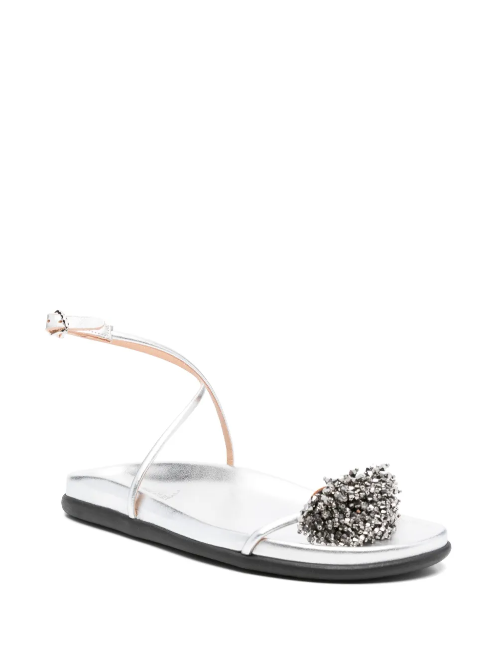 Ancient Greek Sandals Sandalen verfraaid met kralen en enkelbandje Zilver
