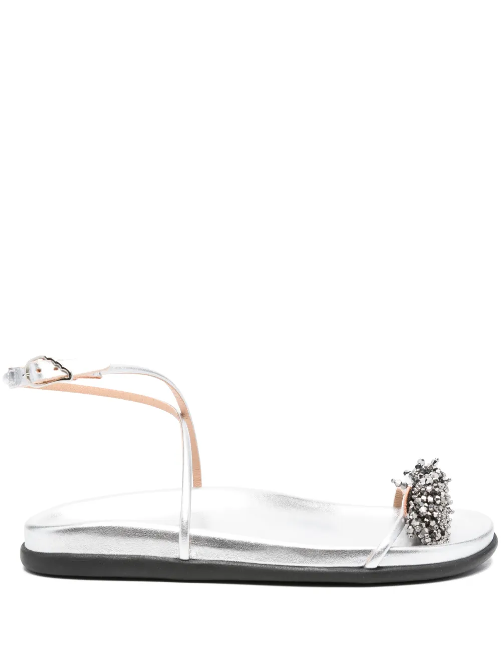 Ancient Greek Sandals Sandalen verfraaid met kralen en enkelbandje Zilver