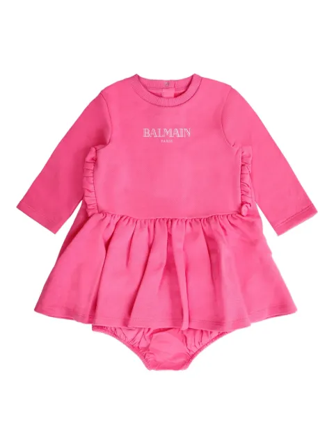 Balmain Kids فستان بطبعة شعار الماركة