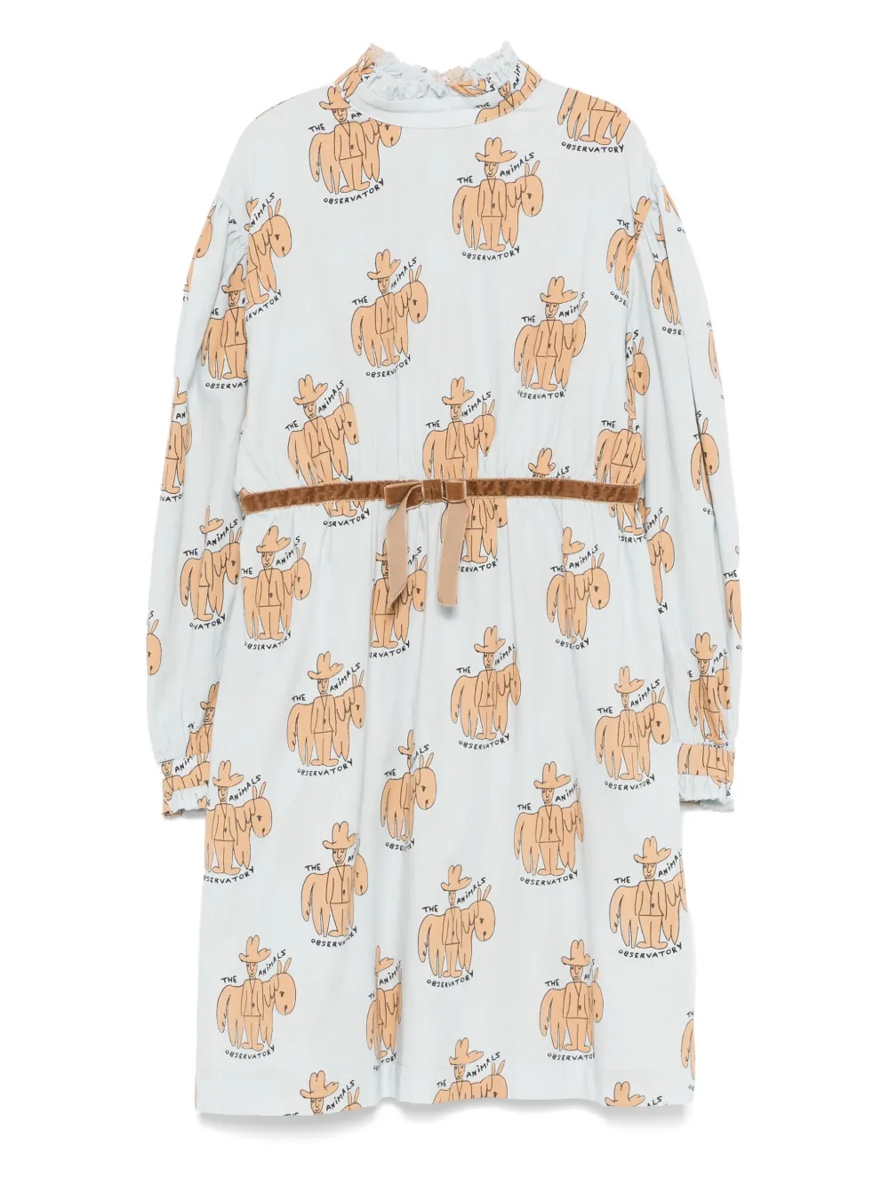 The Animals Observatory Tortoise horse-print ruffle neck midi dress | Blue | Image 1