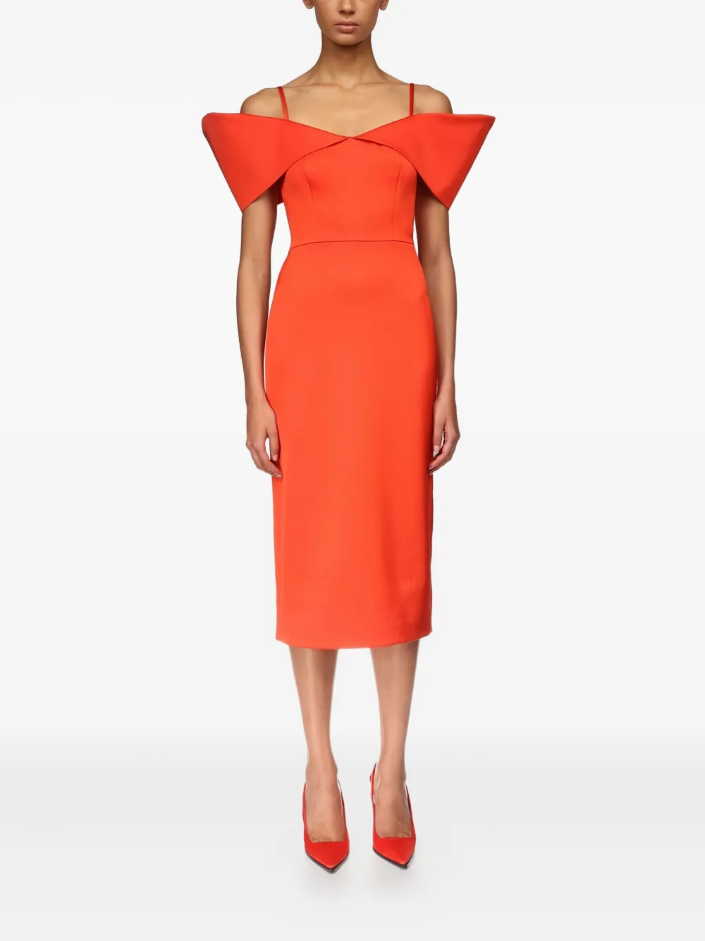 David Koma off-shoulder midi dress - Oranje