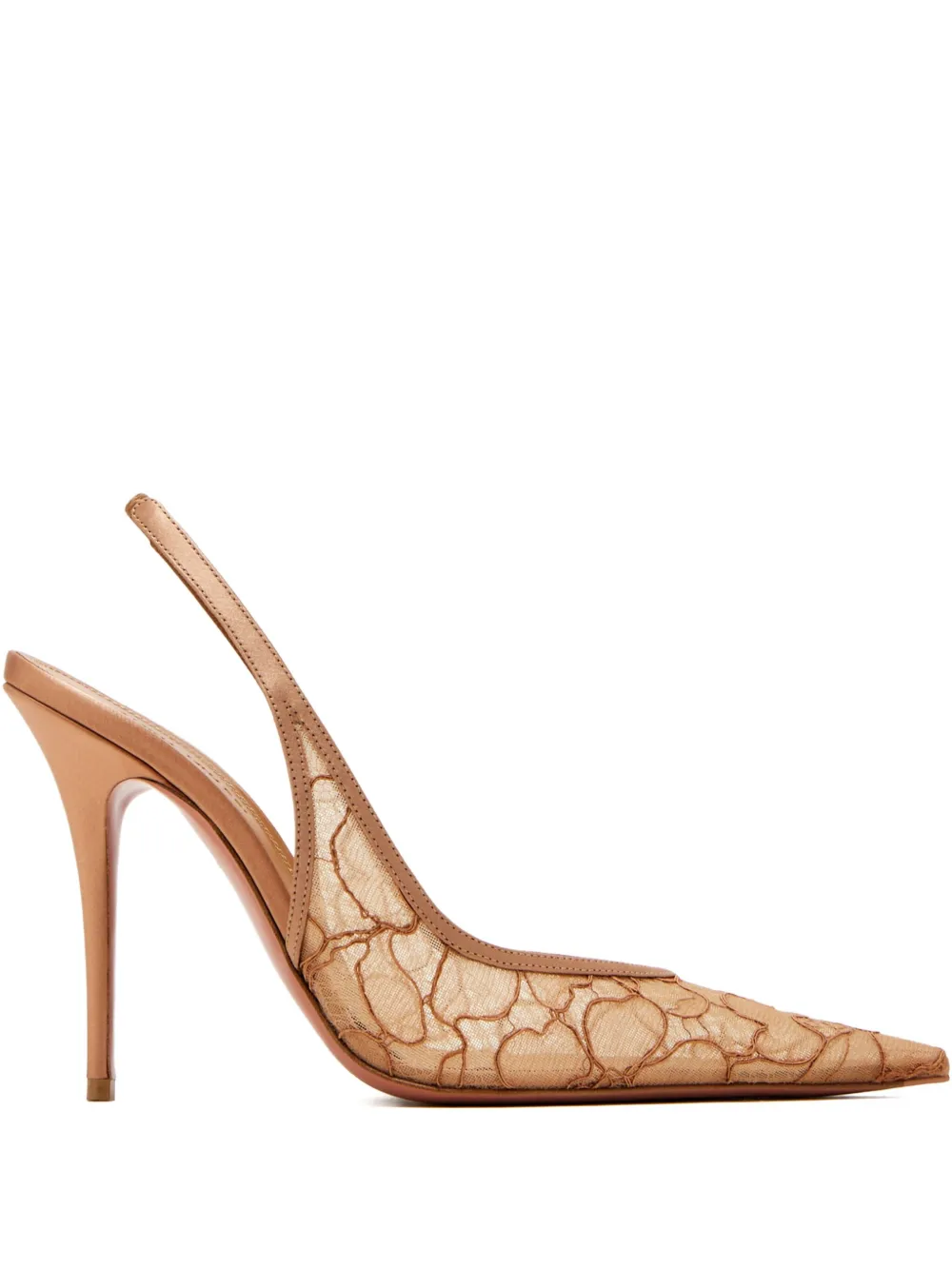 Amina Muaddi 105mm Anok Lace Slingback Pumps In Neutral