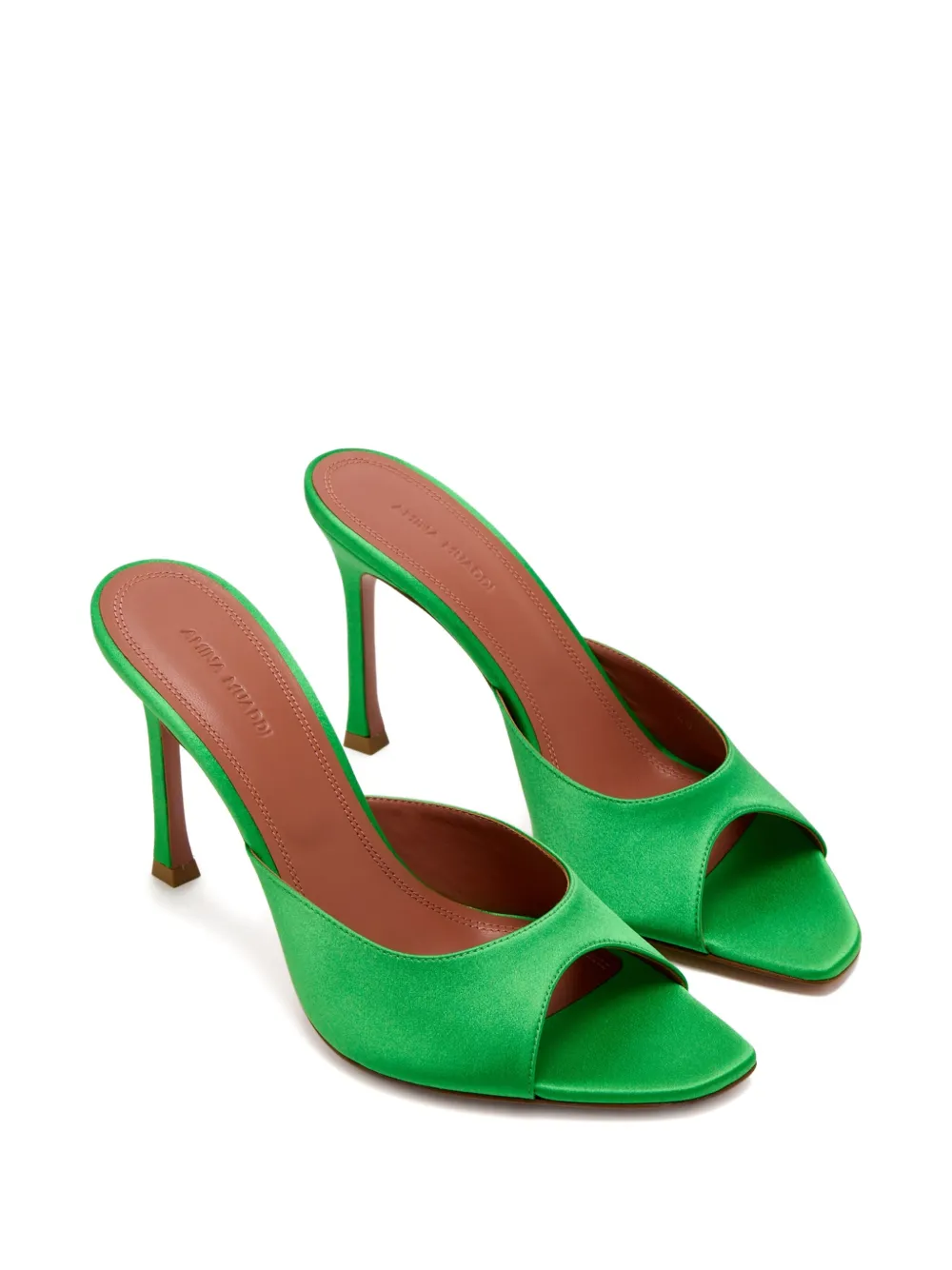 Amina Muaddi 95 mm satijnen sandalen Groen