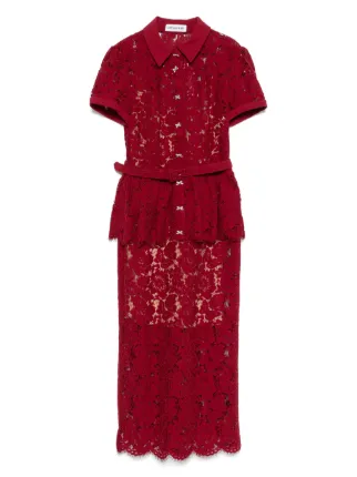 Self-Portrait Lace Peplum Midi Dress | Red | FARFETCH ID