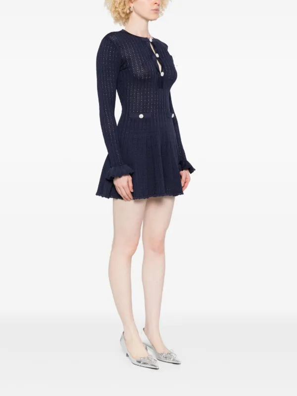 関税込【SELF PORTRAIT】Crochet Knitted ネイビー セットアップ Self-Portrait crochet-knit Dress | Blue | FARFETCH JO