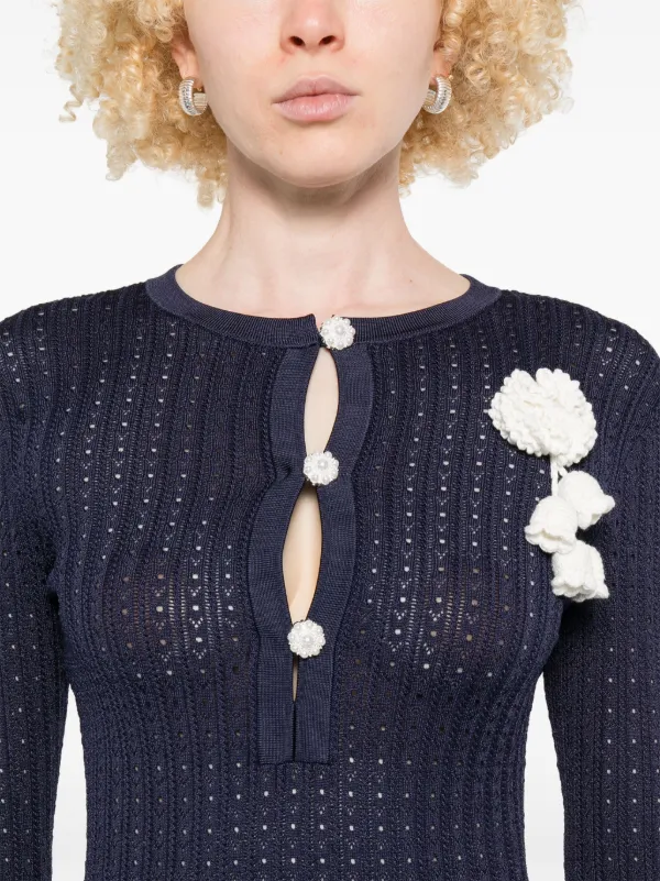 関税込み/Self Portrait クロシェニットミディドレス ワンピース Self-Portrait クロシェニット ドレス | ブルー | FARFETCH JP