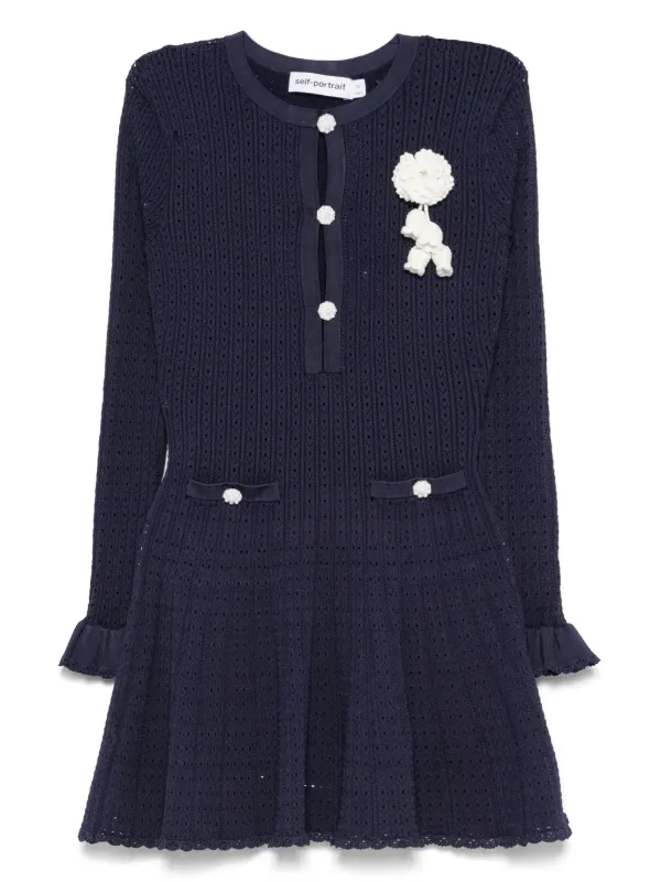 関税込み/Self Portrait クロシェニットミディドレス ワンピース Self-Portrait クロシェニット ドレス | ブルー | FARFETCH JP