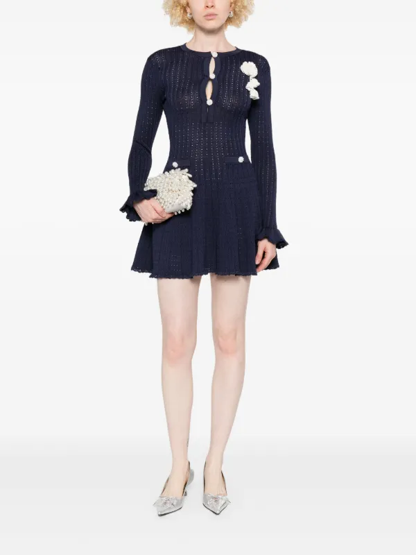 ☆SELF PORTRAIT クロシェニットドレス Self-Portrait クロシェニット ドレス | ブルー | FARFETCH JP
