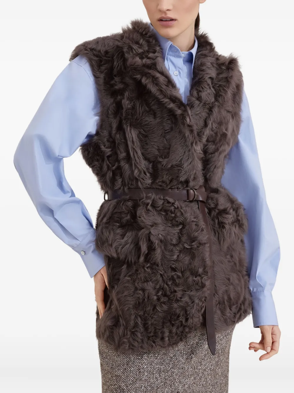 Brunello Cucinelli Lammy top met ceintuur Bruin