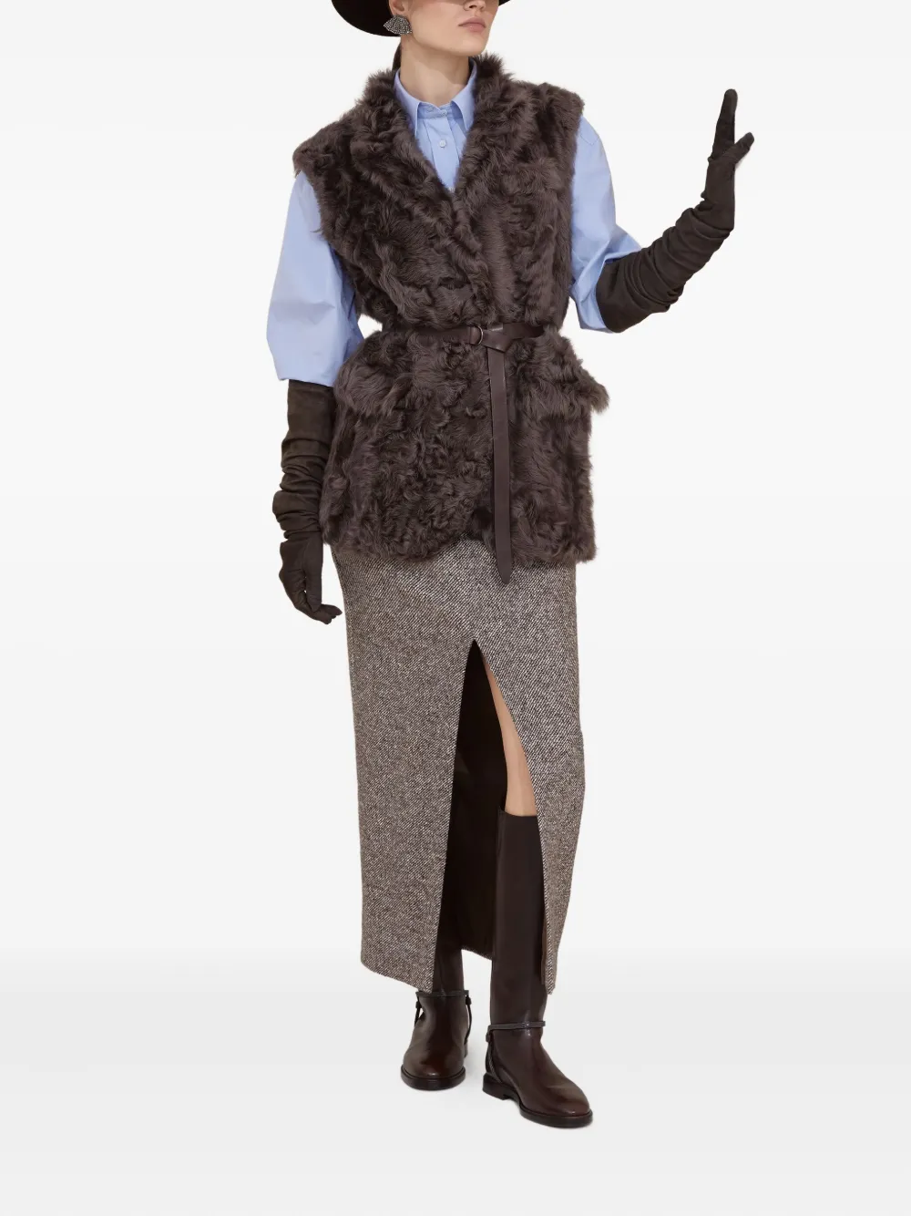 Brunello Cucinelli Lammy top met ceintuur Bruin