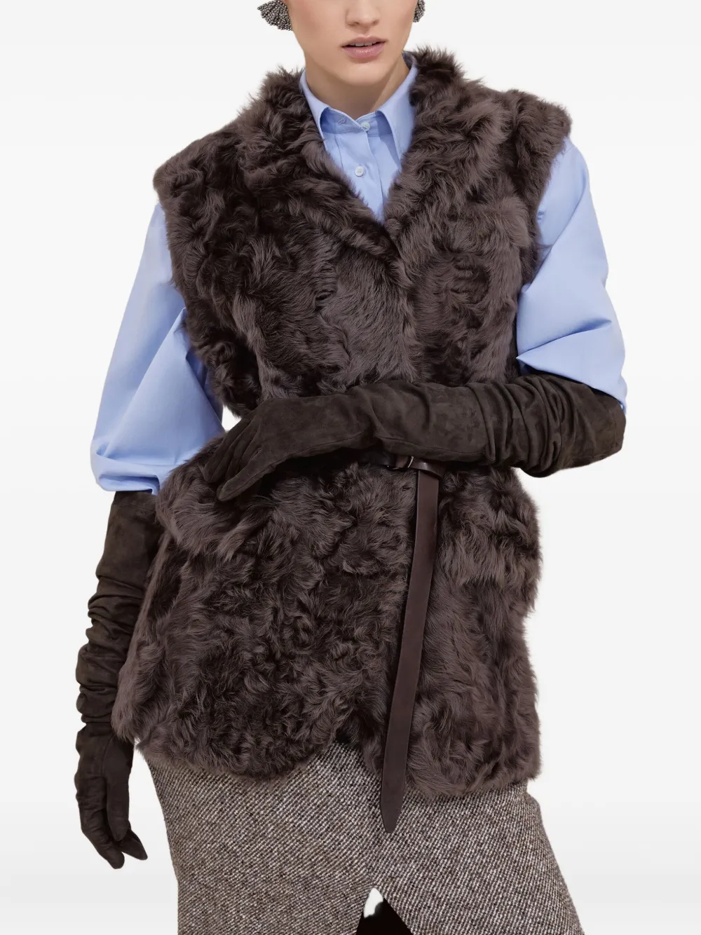 Brunello Cucinelli Lammy top met ceintuur Bruin