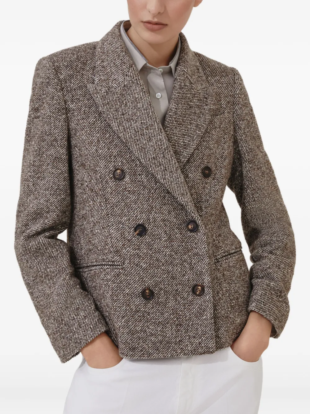 Brunello Cucinelli Blazer met dubbele rij knopen Bruin