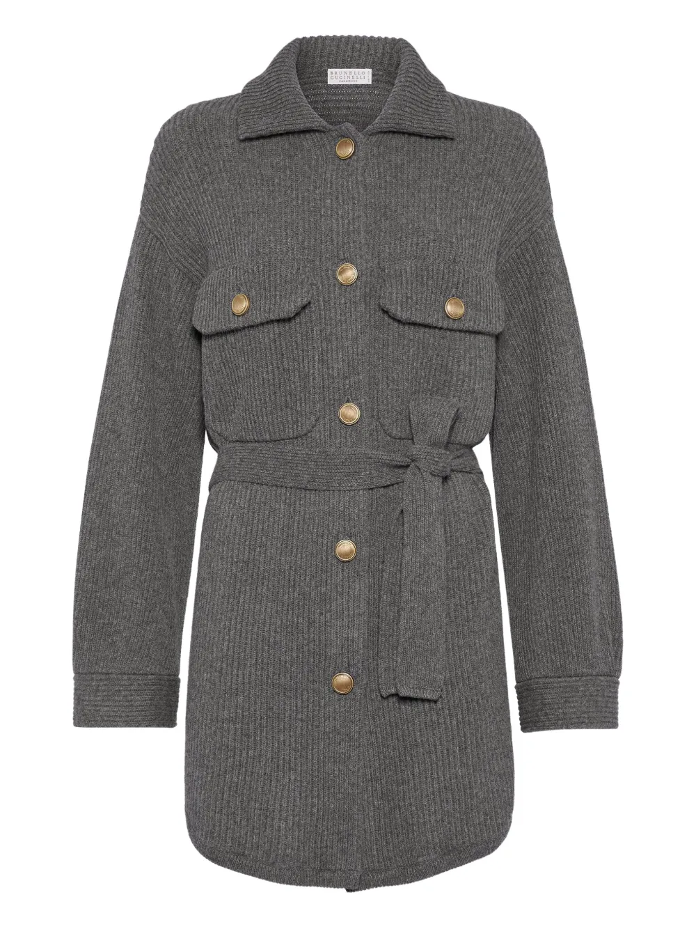 Brunello Cucinelli ribbed wool belted cardigan Grijs