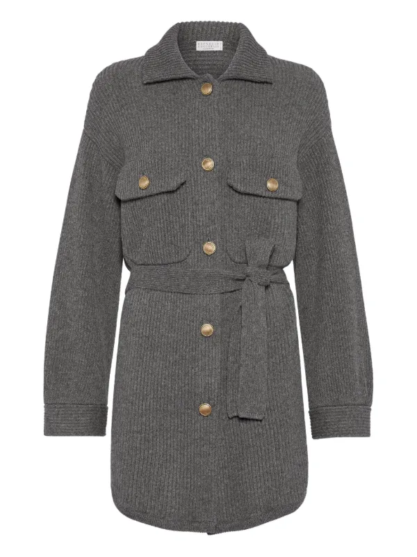 Brunello Cucinelli リブ ウール ベルテッドカーディガン Brunello Cucinelli リブ ウール ベルテッドカーディガン