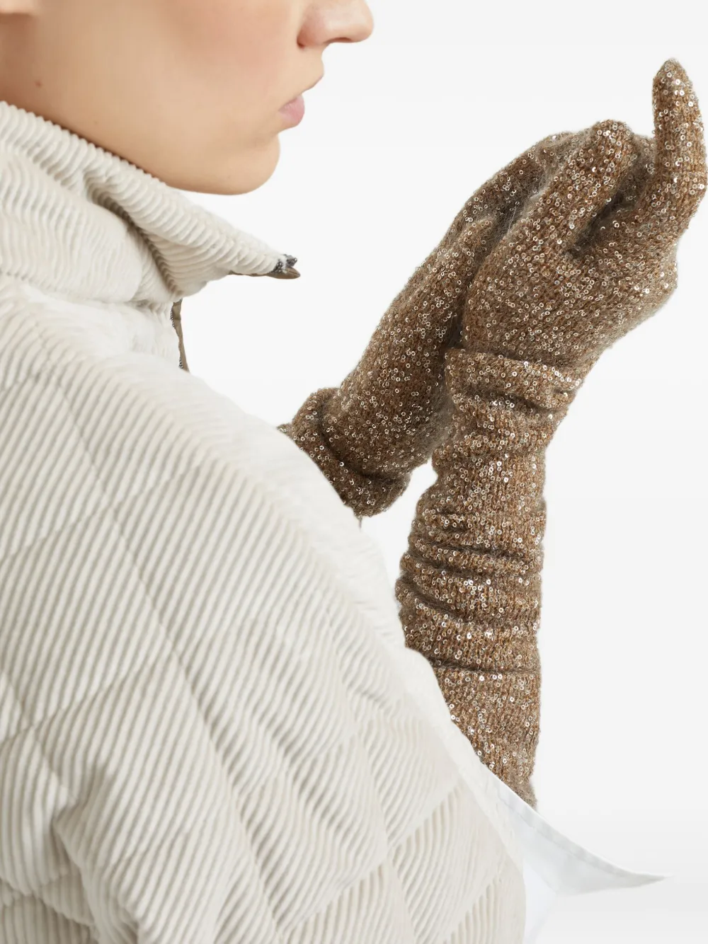 Brunello Cucinelli Handschoenen verfraaid met pailletten Bruin