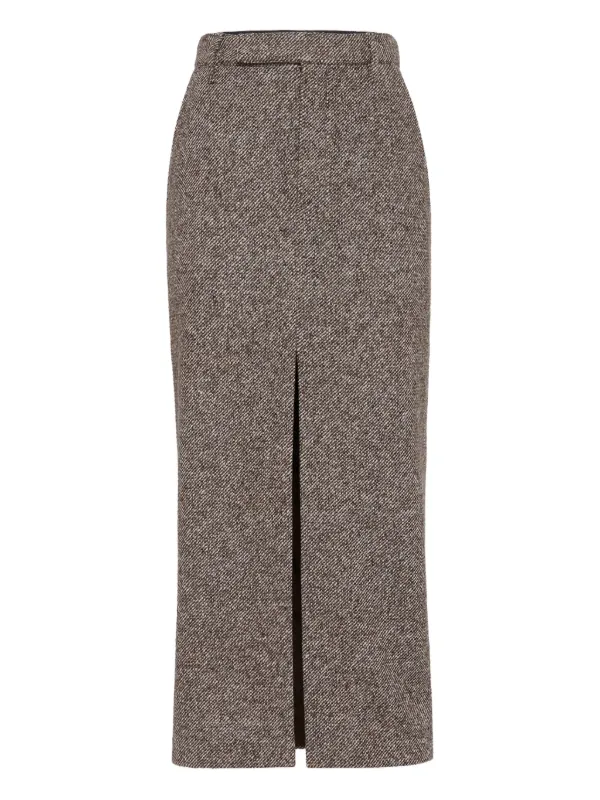 Brunello Cucinelli Slit-front Pencil Maxi Skirt in Brown
