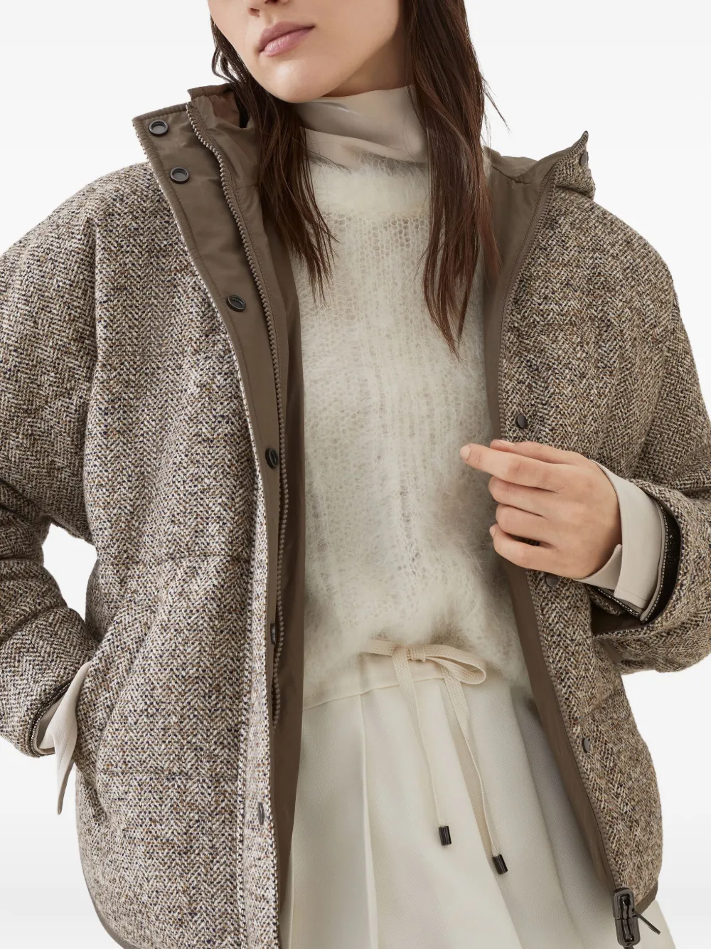 Brunello Cucinelli chevron flecked down jacket Bruin