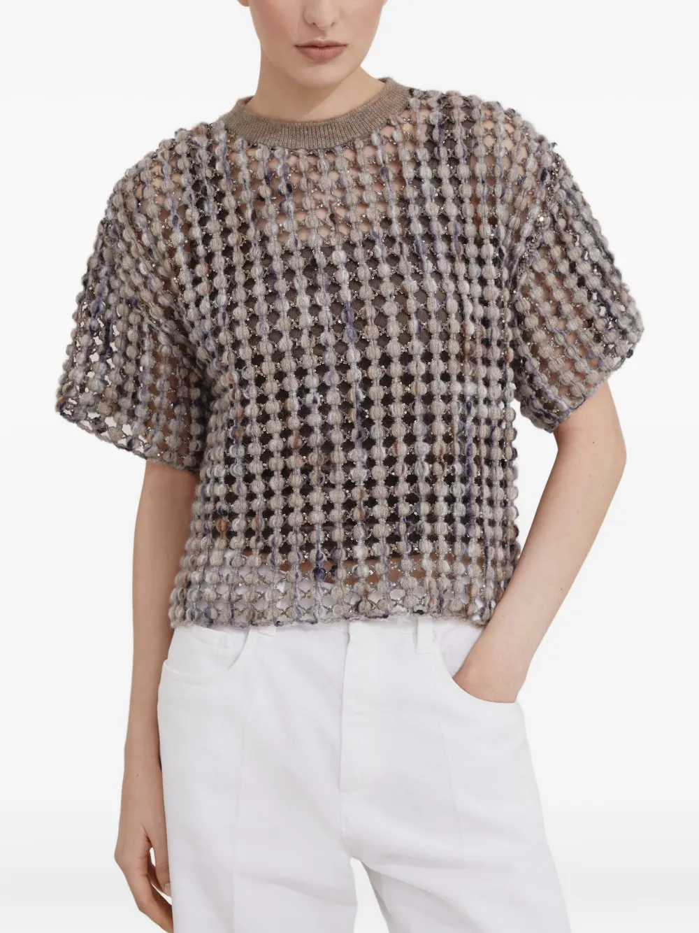 Brunello Cucinelli Top met korte mouwen Bruin