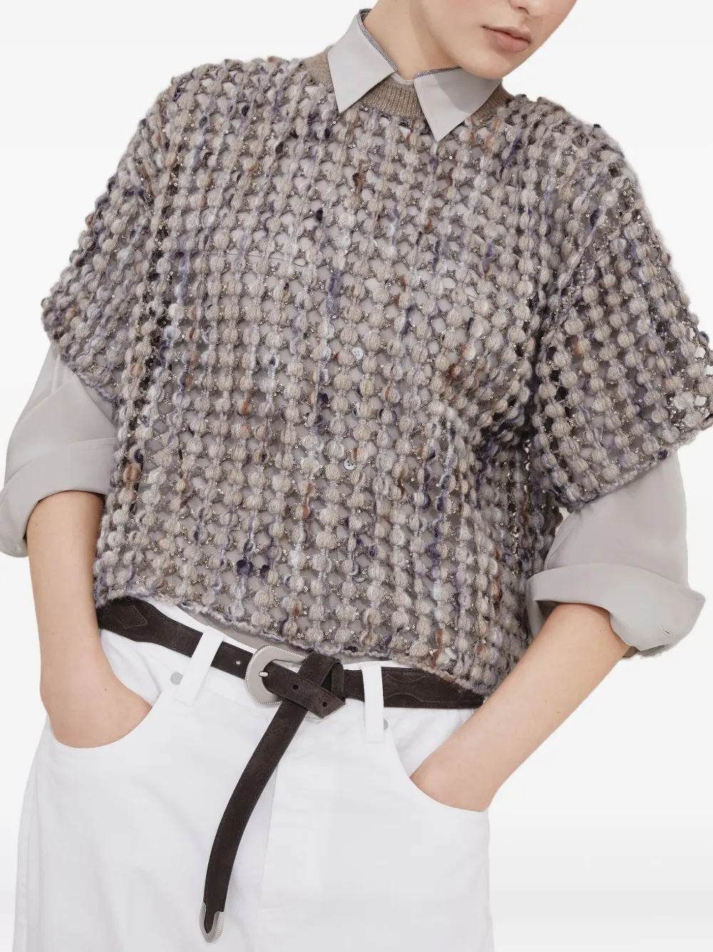 Brunello Cucinelli Top met korte mouwen Bruin
