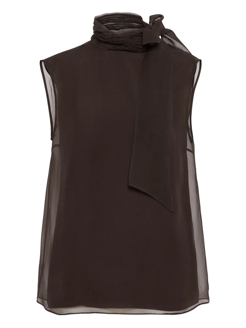 Brunello Cucinelli Pussybow Blouse In Brown