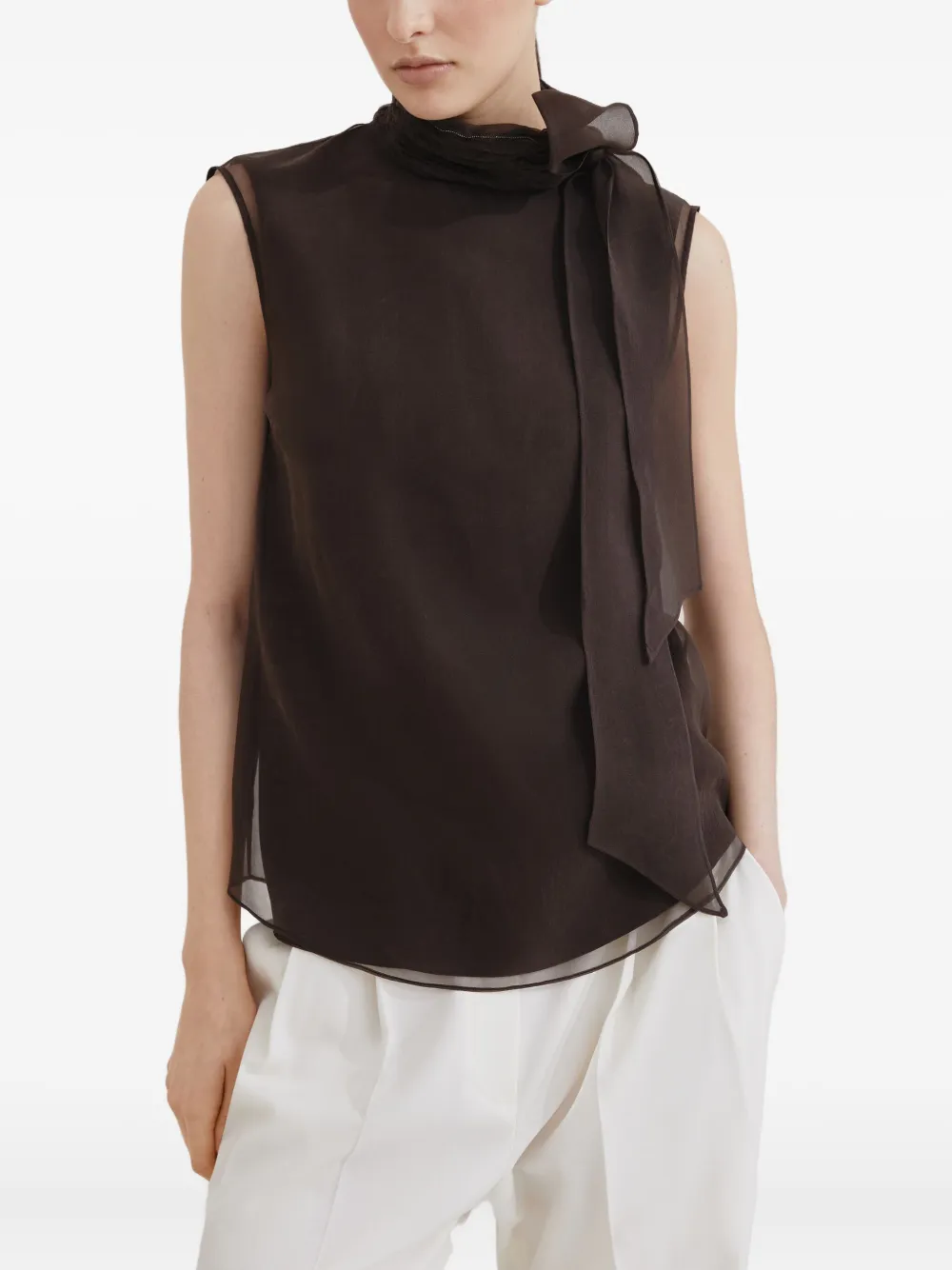 Brunello Cucinelli Blouse met strik Bruin