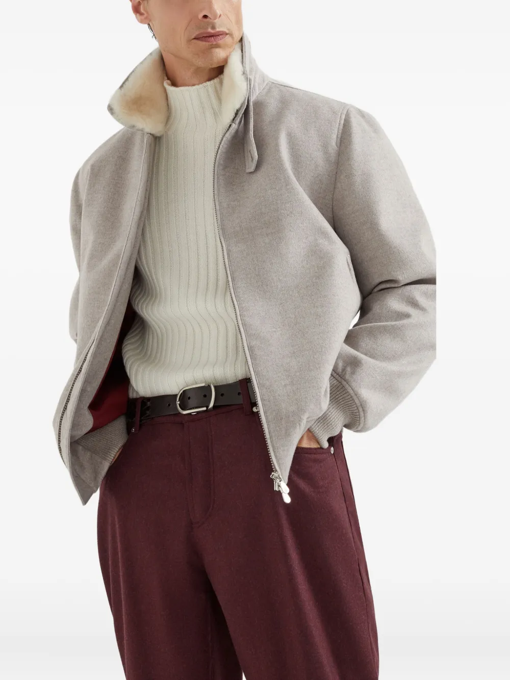 美品 ブルネロクチネリ ボンバージャケット スエード カシミヤ ベージュ M 美品 ブルネロクチネリ ボンバージャケット スエード カシミヤ