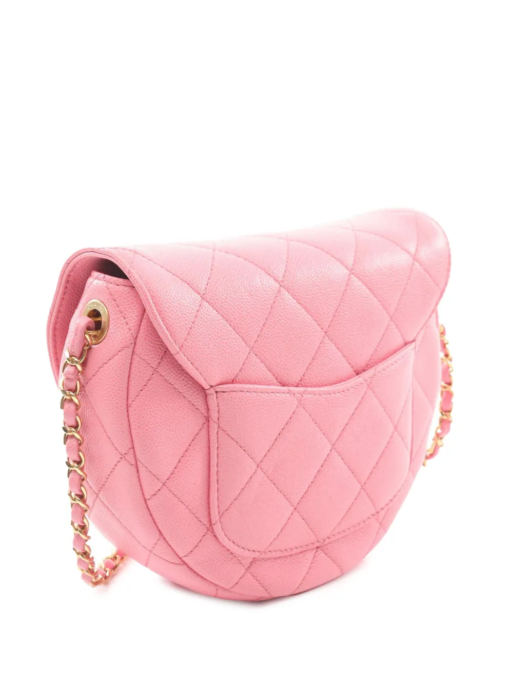 Pre-owned Chanel 2021-2025 Small Cc Quilted Caviar Chain Flap Crossbody Bag In Pink