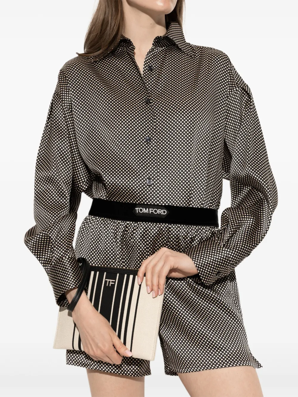 TOM FORD Gestreepte canvas clutch - Beige