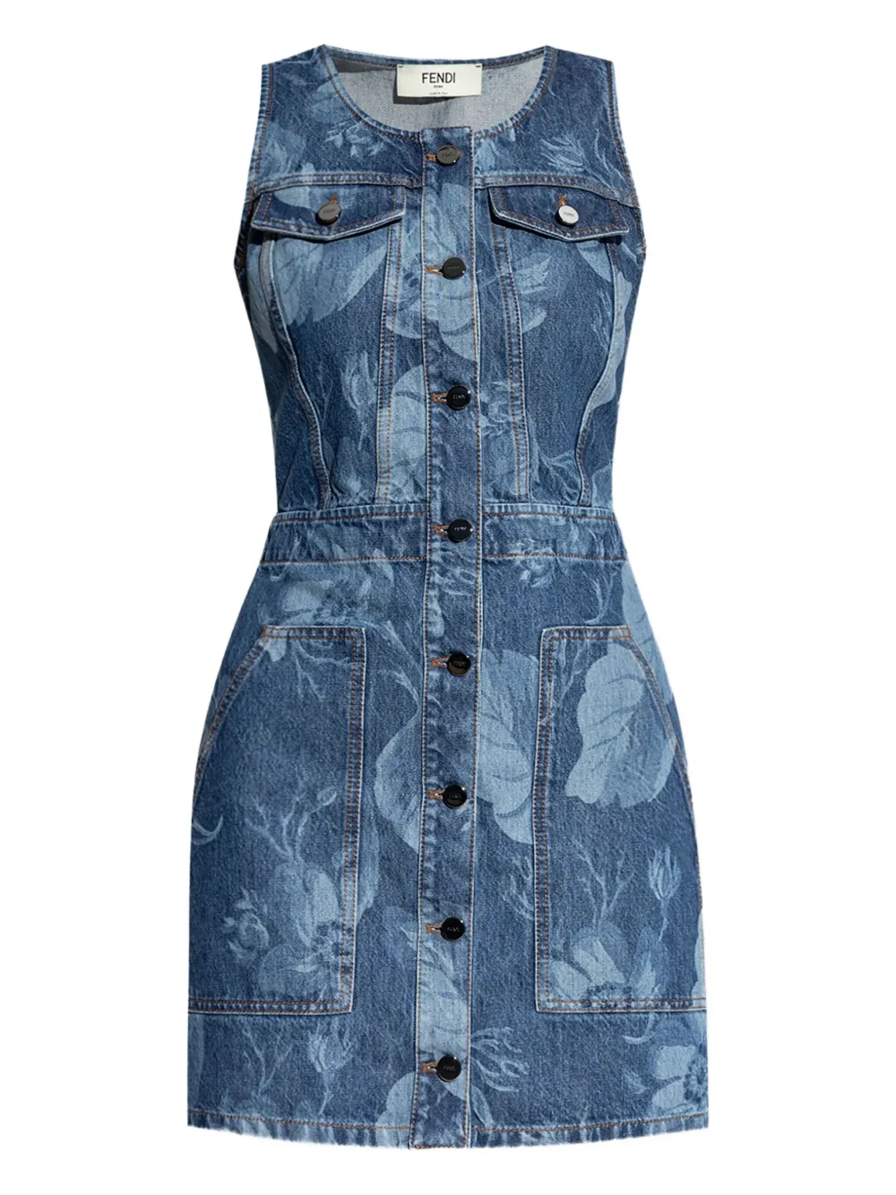 FENDI Jeanskleid mit Blumen-Print - Blau