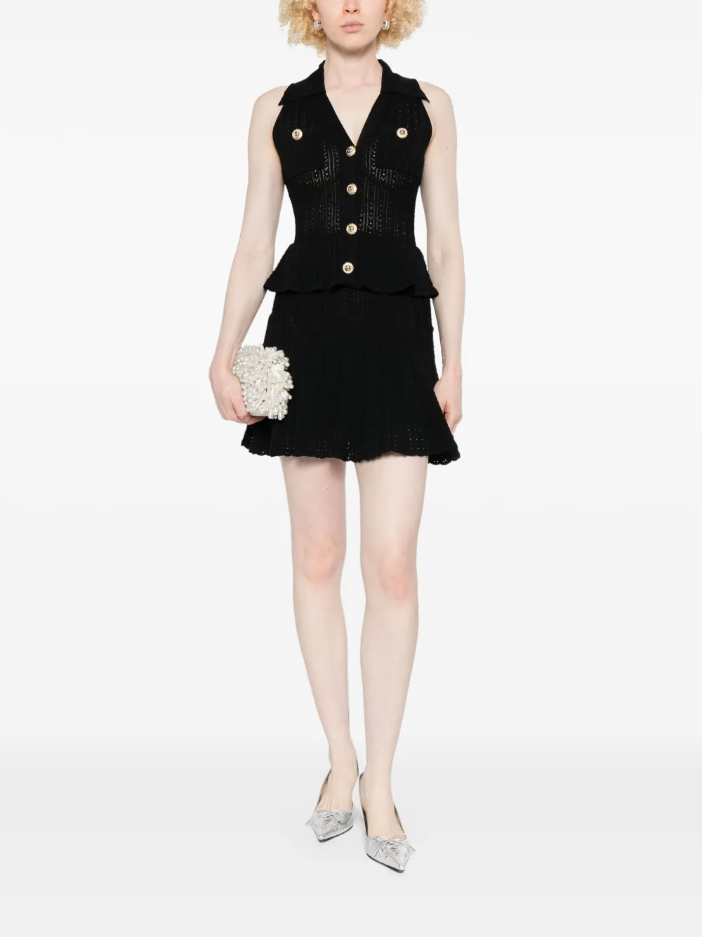 SELF-PORTRAIT POINTELLE-KNIT DRESS