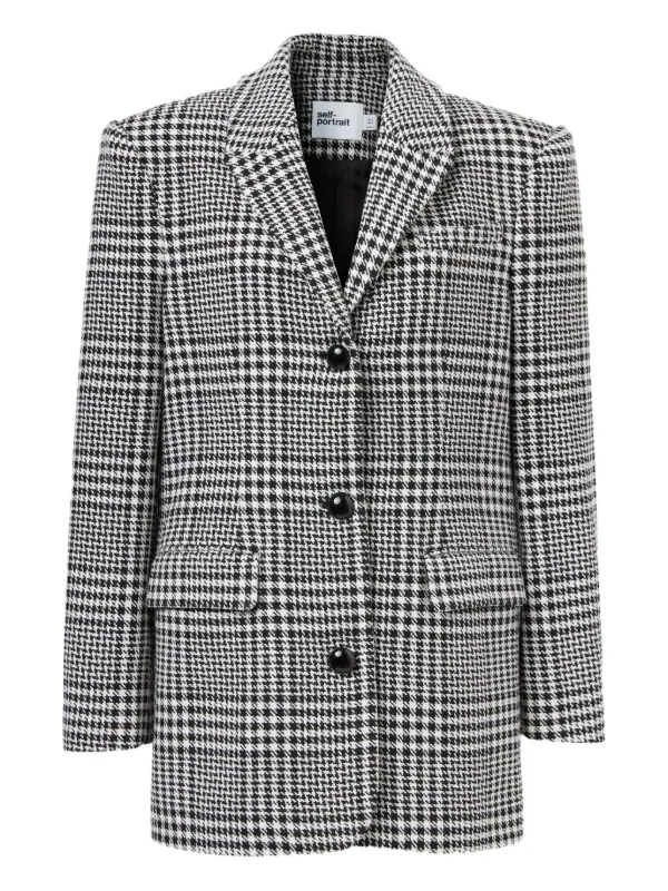Self-Portrait Houndstooth Blazer in Black