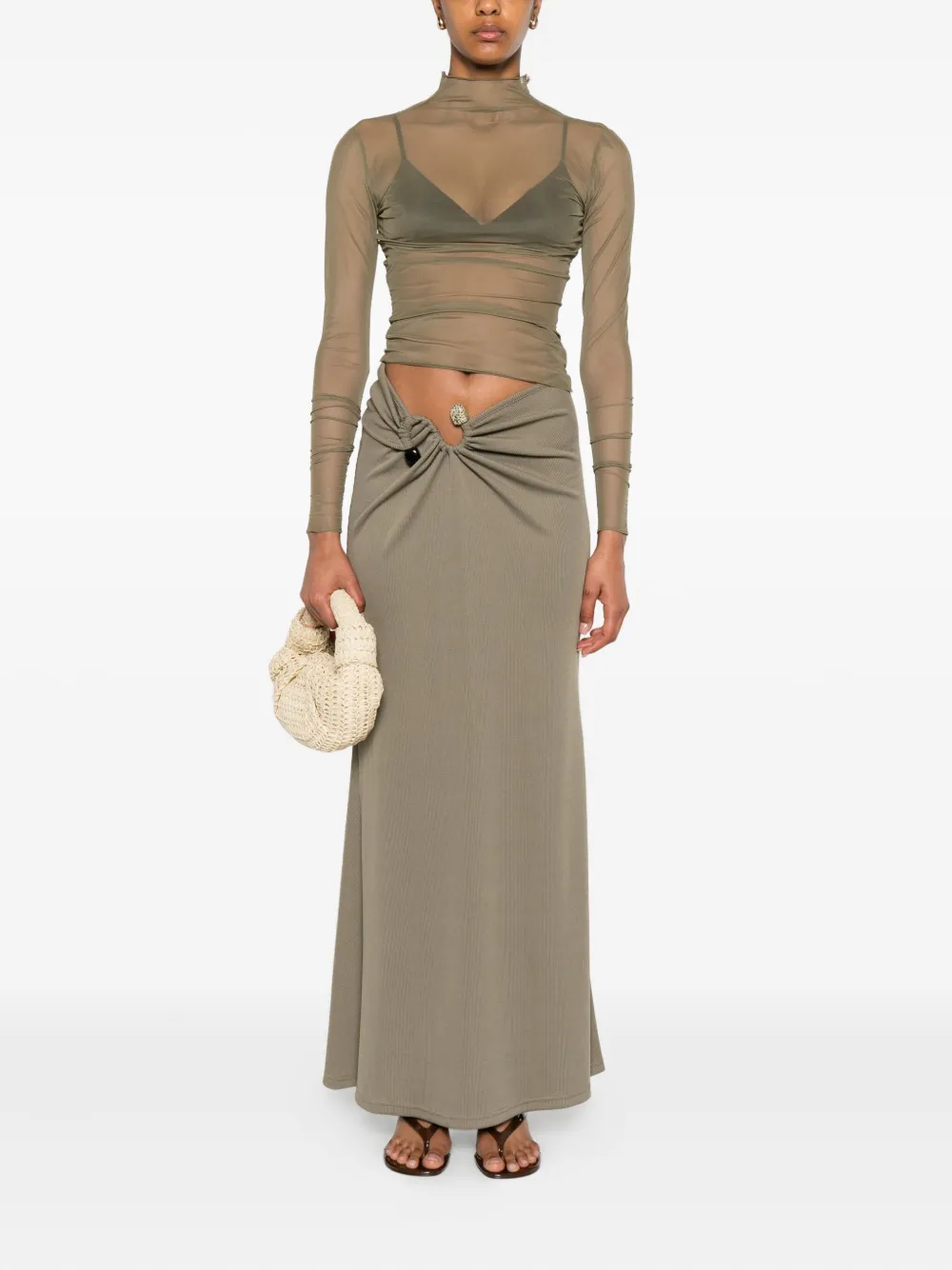 Christopher Esber gathered-detail ribbed maxi skirt Groen