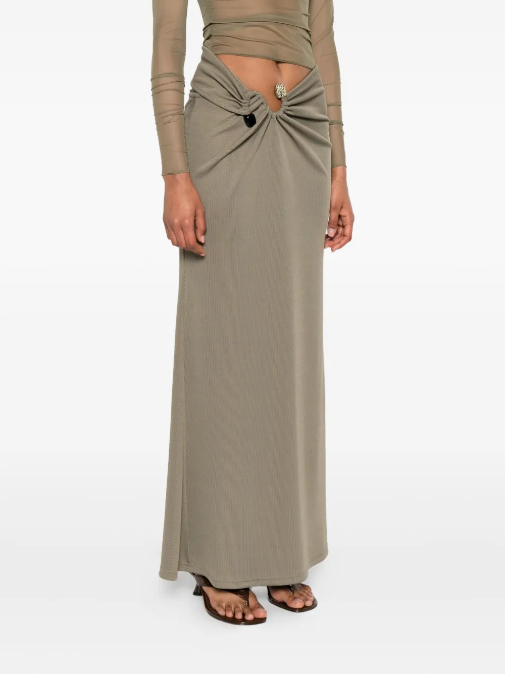 Christopher Esber gathered-detail ribbed maxi skirt Groen