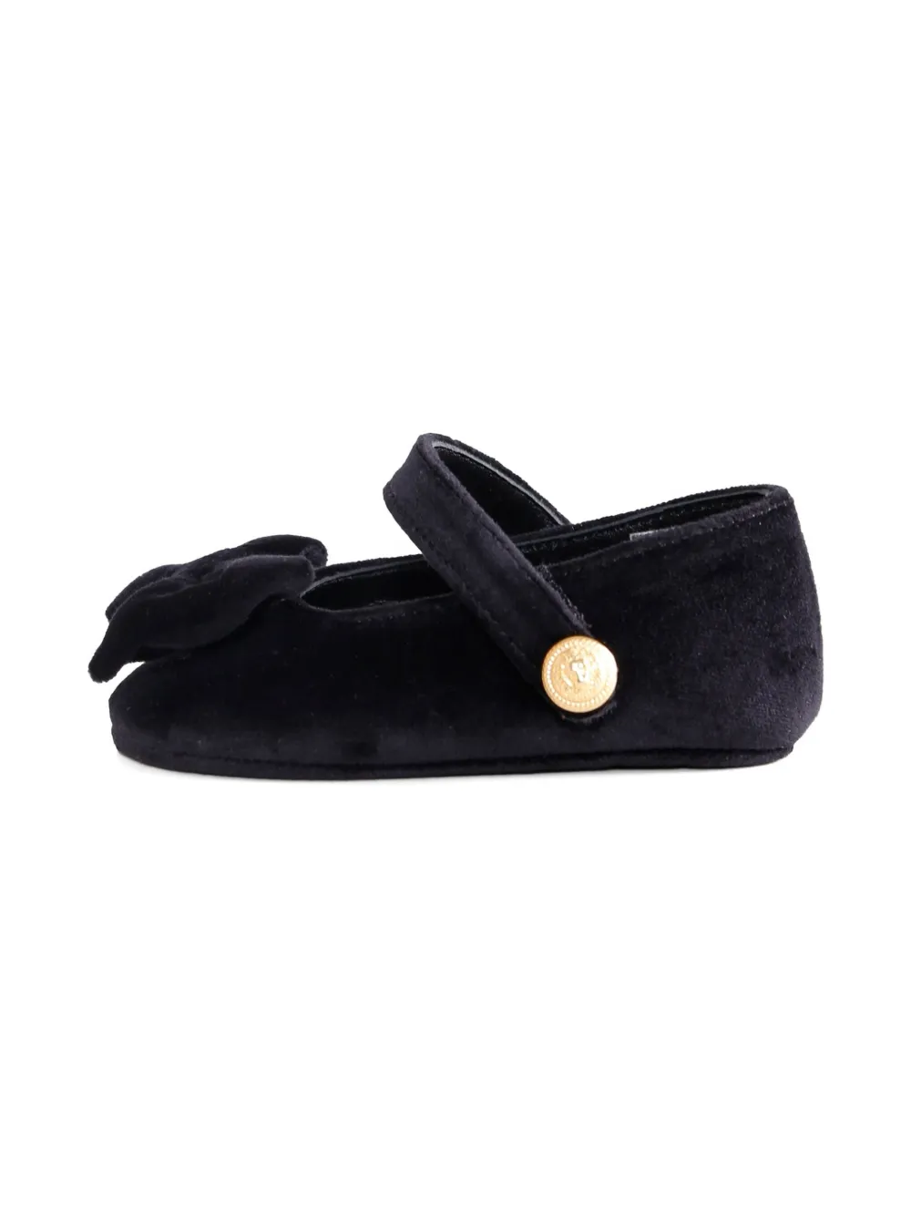 Balmain Kids velvet bow-detail ballet flats Black