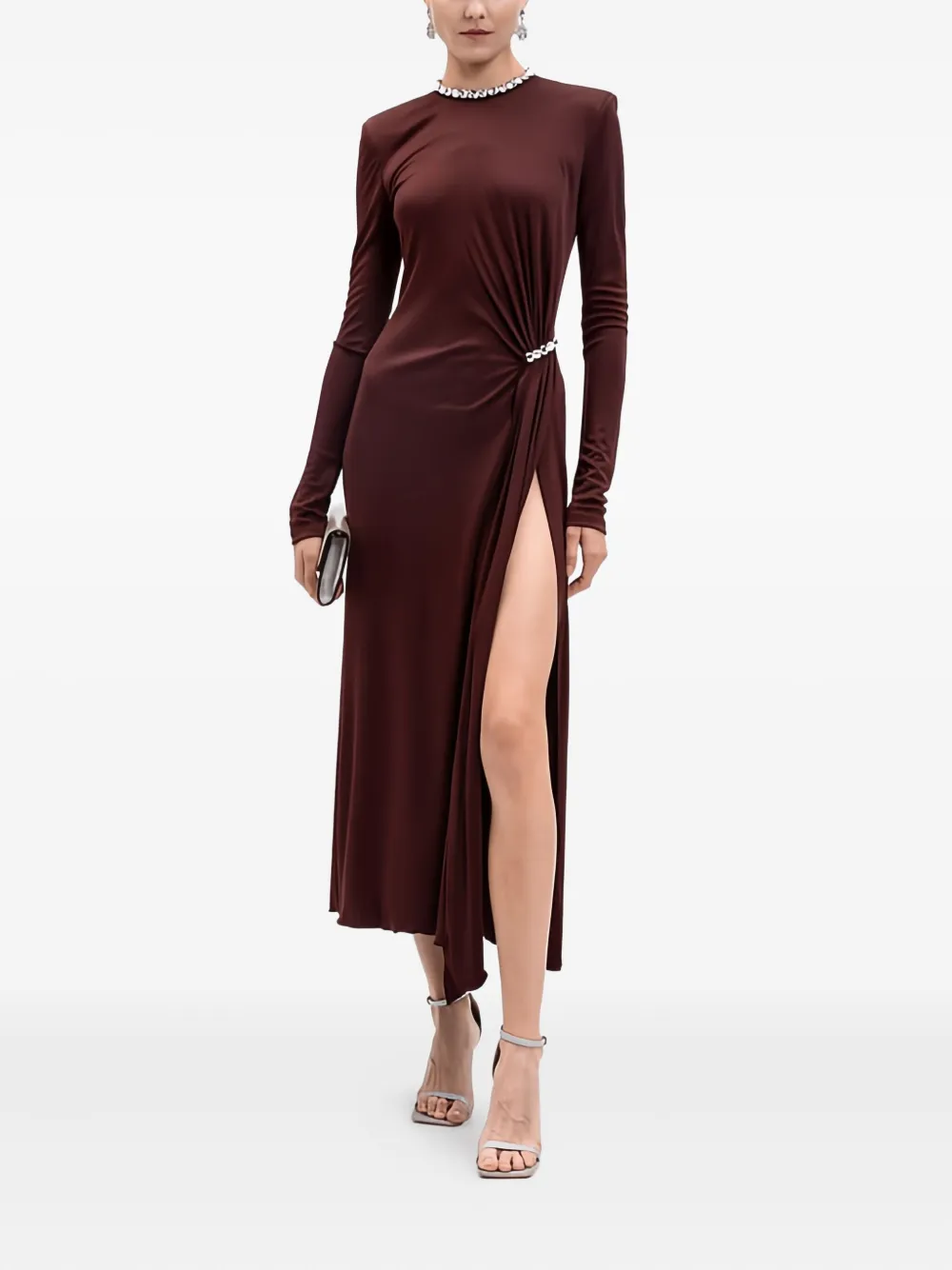 David Koma Embellished Side-split Midi Dress In Burgundy