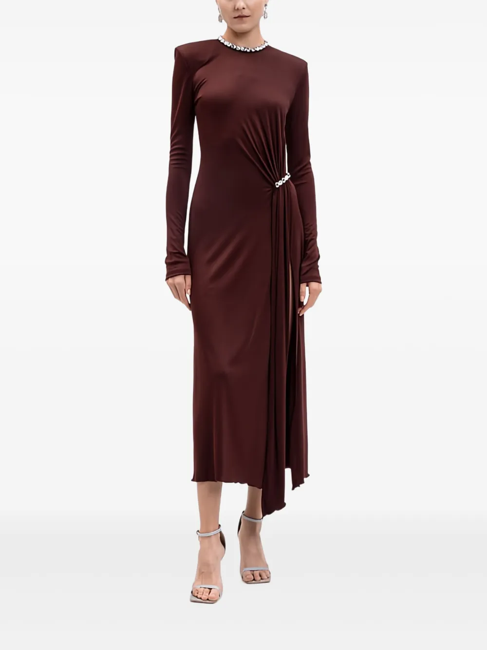 David Koma Embellished Side-split Midi Dress In Burgundy
