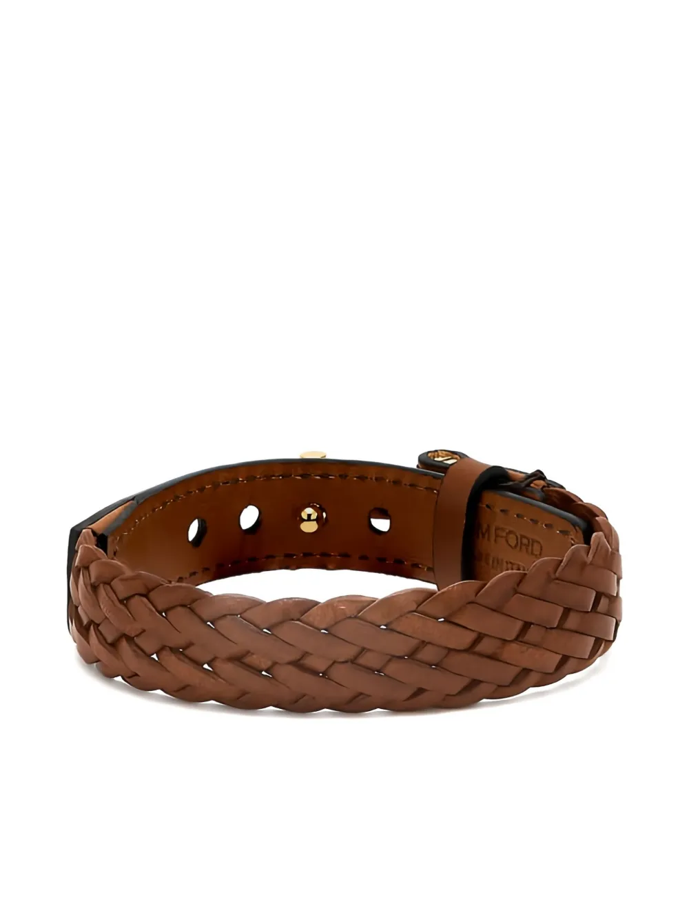 Tom Ford Braided Leather T-bar Bracelet In Brown