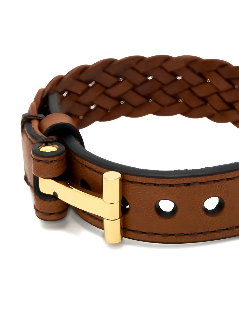 Tom Ford Braided Leather T-bar Bracelet In Brown