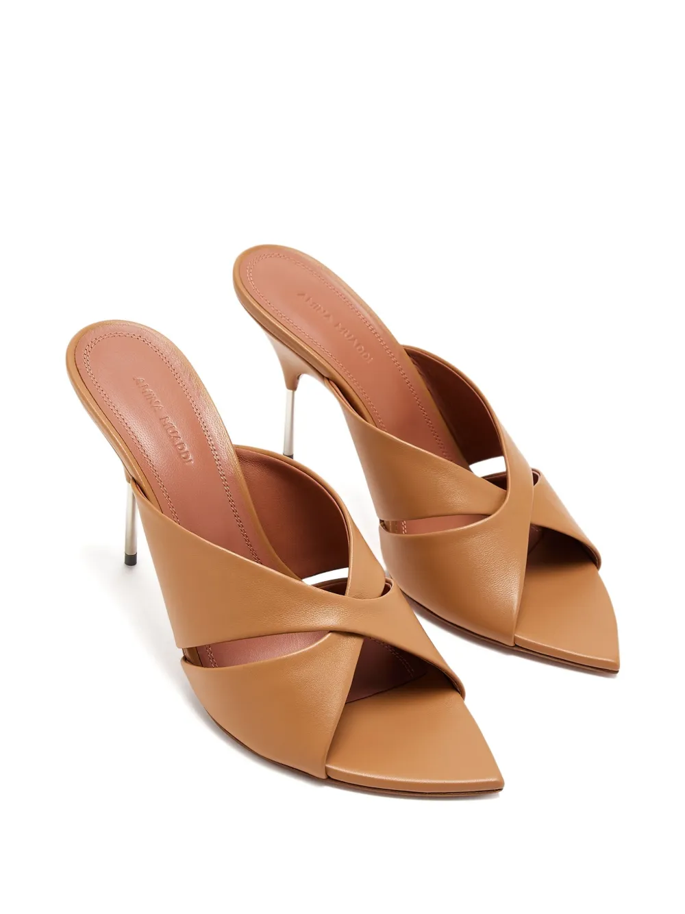 Amina Muaddi cross-strap heeled sandals Neutrals