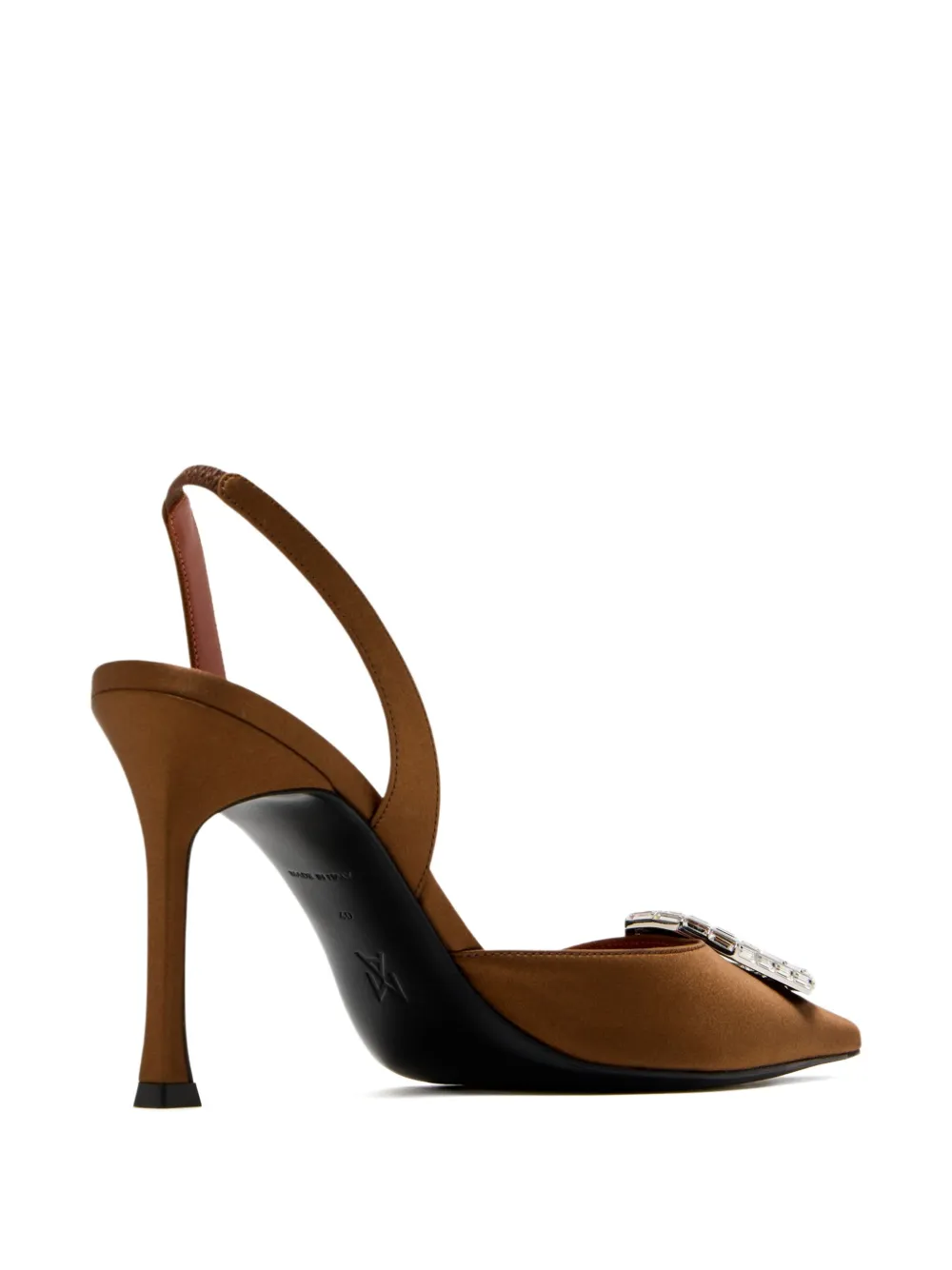 Amina Muaddi 95 mm satijnen slingback pumps met puntige neus Bruin